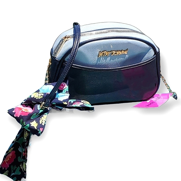 Betsey Johnson Black Crossbody with Scarf-NEW WITH TAGS, Navy & light Blue - Picture 3 of 17